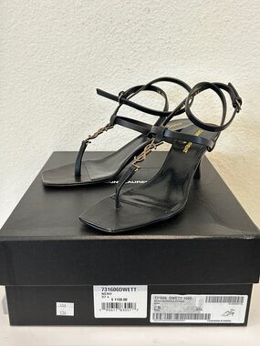 NIB SAINT LAURENT Cassandra 60 leather sandals Black, Size 37.5, Retail $1150